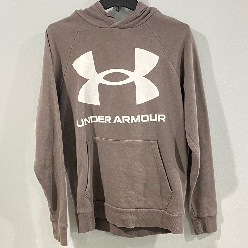 Under Armour Men's Hoodie Size S Gray Fleece Big Logo Hooded Pullover Sweatshirt